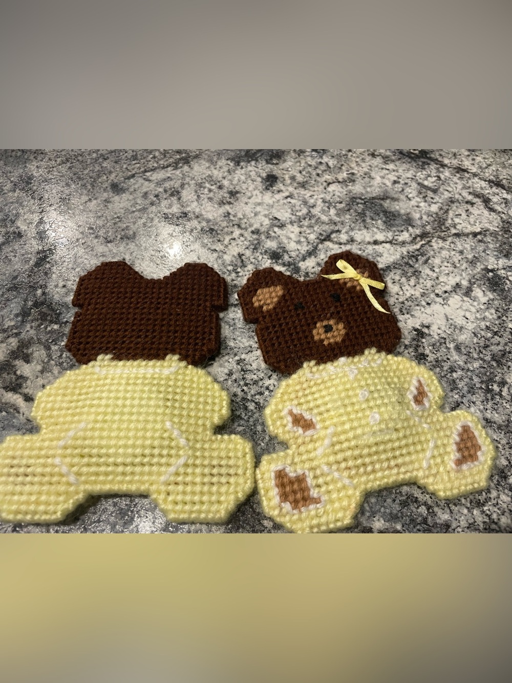 Handmade Brown & Yellow Teddy Bear Hair Clips - Cute Crochet Set